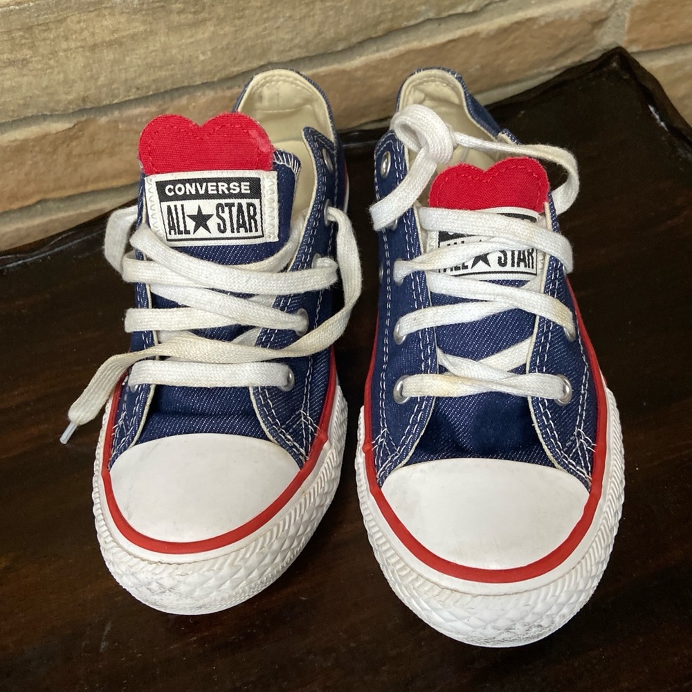Converse  All Star Girls denim Blue Sneakers with red trim and Heart